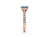 Rose gold Fancy Blue Emerald Cut Diamond Solitaire Pavé Engagement Ring with Round Band and Prong Setting_64