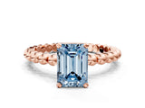 Rose gold Fancy Blue Emerald Cut Diamond Solitaire Ring with Beaded Band and Prong Setting_296
