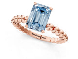 Rose gold Fancy Blue Emerald Cut Diamond Solitaire Ring with Beaded Band and Prong Setting_297