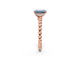 Rose gold Fancy Blue Emerald Cut Diamond Solitaire Ring with Beaded Band and Prong Setting_298