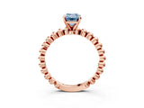 Rose gold Fancy Blue Emerald Cut Diamond Solitaire Ring with Beaded Band and Prong Setting_299