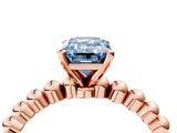 Rose gold Fancy Blue Emerald Cut Diamond Solitaire Ring with Beaded Band and Prong Setting_300