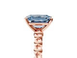 Rose gold Fancy Blue Emerald Cut Diamond Solitaire Ring with Beaded Band and Prong Setting_301
