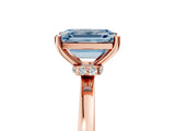 Rose gold Fancy Blue Emerald Cut Diamond Solitaire Ring with Classic Band and Four-Prong Setting_5