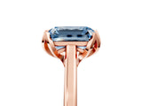 Rose gold Fancy Blue Emerald Cut Diamond Solitaire Ring with Flower Prong Setting and Classic Band_17
