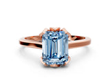 Rose gold Fancy Blue Emerald Cut Diamond Solitaire Ring with Flower Prong Setting and Classic Band_36