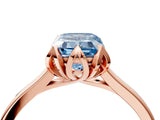 Rose gold Fancy Blue Emerald Cut Diamond Solitaire Ring with Flower Prong Setting and Classic Band_40