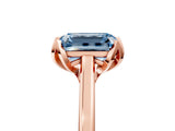Rose gold Fancy Blue Emerald Cut Diamond Solitaire Ring with Flower Prong Setting and Classic Band_69