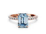 Rose gold Fancy Blue Emerald Cut Diamond Solitaire Ring with Four-Prong Setting and Pavé Band_3