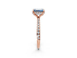 Rose gold Fancy Blue Emerald Cut Diamond Solitaire Ring with Four-Prong Setting and Pavé Band_5