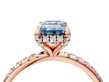 Rose gold Fancy Blue Emerald Cut Diamond Solitaire Ring with Four-Prong Setting and Pavé Band_7