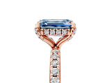 Rose gold Fancy Blue Emerald Cut Diamond Solitaire Ring with Four-Prong Setting and Pavé Band_8
