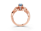 Rose gold Fancy Blue Emerald Cut Diamond Solitaire Ring with Milgrain Pavé Band and Four-Prong Setting_176