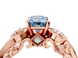 Rose gold Fancy Blue Emerald Cut Diamond Solitaire Ring with Milgrain Pavé Band and Four-Prong Setting_177