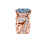 Rose gold Fancy Blue Emerald Cut Diamond Solitaire Ring with Milgrain Pavé Band and Four-Prong Setting_178