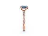 Rose gold Fancy Blue Emerald Cut Diamond Solitaire Ring with Pavé Band and Four-Prong Setting_105