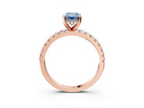 Rose gold Fancy Blue Emerald Cut Diamond Solitaire Ring with Pavé Band and Four-Prong Setting_106