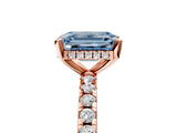 Rose gold Fancy Blue Emerald Cut Diamond Solitaire Ring with Pavé Band and Four-Prong Setting_108