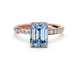 Rose gold Fancy Blue Emerald Cut Diamond Solitaire Ring with Pavé Band and Hidden Halo_20