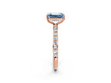 Rose gold Fancy Blue Emerald Cut Diamond Solitaire Ring with Pavé Band and Hidden Halo_22