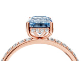 Rose gold Fancy Blue Emerald Cut Diamond Solitaire Ring with Pavé Band and Hidden Halo_24