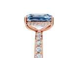 Rose gold Fancy Blue Emerald Cut Diamond Solitaire Ring with Pavé Band and Hidden Halo_25