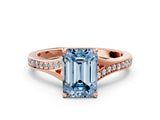 Rose gold Fancy Blue Emerald Cut Diamond Solitaire Ring with Pavé Band and Prong Setting_12