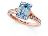 Rose gold Fancy Blue Emerald Cut Diamond Solitaire Ring with Pavé Band and Prong Setting_13