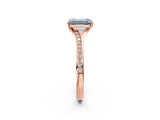 Rose gold Fancy Blue Emerald Cut Diamond Solitaire Ring with Pavé Band and Prong Setting_14