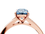 Rose gold Fancy Blue Emerald Cut Diamond Solitaire Ring with Pavé Band and Prong Setting_16