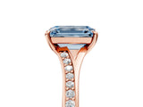 Rose gold Fancy Blue Emerald Cut Diamond Solitaire Ring with Pavé Band and Prong Setting_17