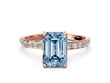 Rose gold Fancy Blue Emerald Cut Diamond Solitaire Ring with Pave Band and Four Prong Setting_92