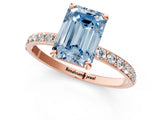 Rose gold Fancy Blue Emerald Cut Diamond Solitaire Ring with Pave Band and Four Prong Setting_93