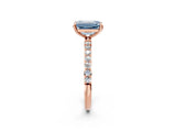 Rose gold Fancy Blue Emerald Cut Diamond Solitaire Ring with Pave Band and Four Prong Setting_94