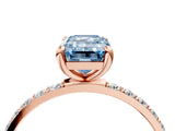 Rose gold Fancy Blue Emerald Cut Diamond Solitaire Ring with Pave Band and Four Prong Setting_96