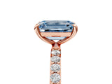 Rose gold Fancy Blue Emerald Cut Diamond Solitaire Ring with Pave Band and Four Prong Setting_97