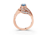 Rose gold Fancy Blue Emerald Cut Diamond Solitaire Ring with Prong Setting and Twisted Pavé Band_3