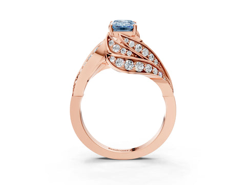 Rose gold Fancy Blue Emerald Cut Diamond Solitaire Ring with Prong Setting and Twisted Pavé Band_3