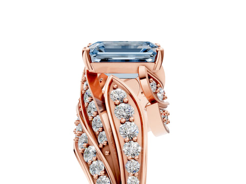 Rose gold Fancy Blue Emerald Cut Diamond Solitaire Ring with Prong Setting and Twisted Pavé Band_5