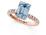 Rose gold Fancy Blue Emerald Cut Diamond Solitaire Ring with Round  Pavé Band and Four-Prong Setting_37