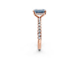 Rose gold Fancy Blue Emerald Cut Diamond Solitaire Ring with Round  Pavé Band and Four-Prong Setting_38