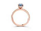Rose gold Fancy Blue Emerald Cut Diamond Solitaire Ring with Round  Pavé Band and Four-Prong Setting_39