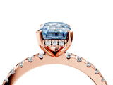 Rose gold Fancy Blue Emerald Cut Diamond Solitaire Ring with Round  Pavé Band and Four-Prong Setting_40