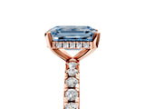Rose gold Fancy Blue Emerald Cut Diamond Solitaire Ring with Round  Pavé Band and Four-Prong Setting_41