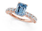 Rose gold Fancy Blue Emerald Cut Diamond Solitaire Ring with Shared Prong Pavé Band and Four-Prong Setting_58