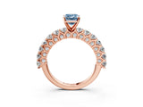 Rose gold Fancy Blue Emerald Cut Diamond Solitaire Ring with Shared Prong Pavé Band and Four-Prong Setting_60