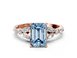 Rose gold Fancy Blue Emerald Cut Diamond Solitaire Ring with Side Stones and Four-Prong Setting_196