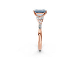 Rose gold Fancy Blue Emerald Cut Diamond Solitaire Ring with Side Stones and Four-Prong Setting_198