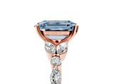 Rose gold Fancy Blue Emerald Cut Diamond Solitaire Ring with Side Stones and Four-Prong Setting_201