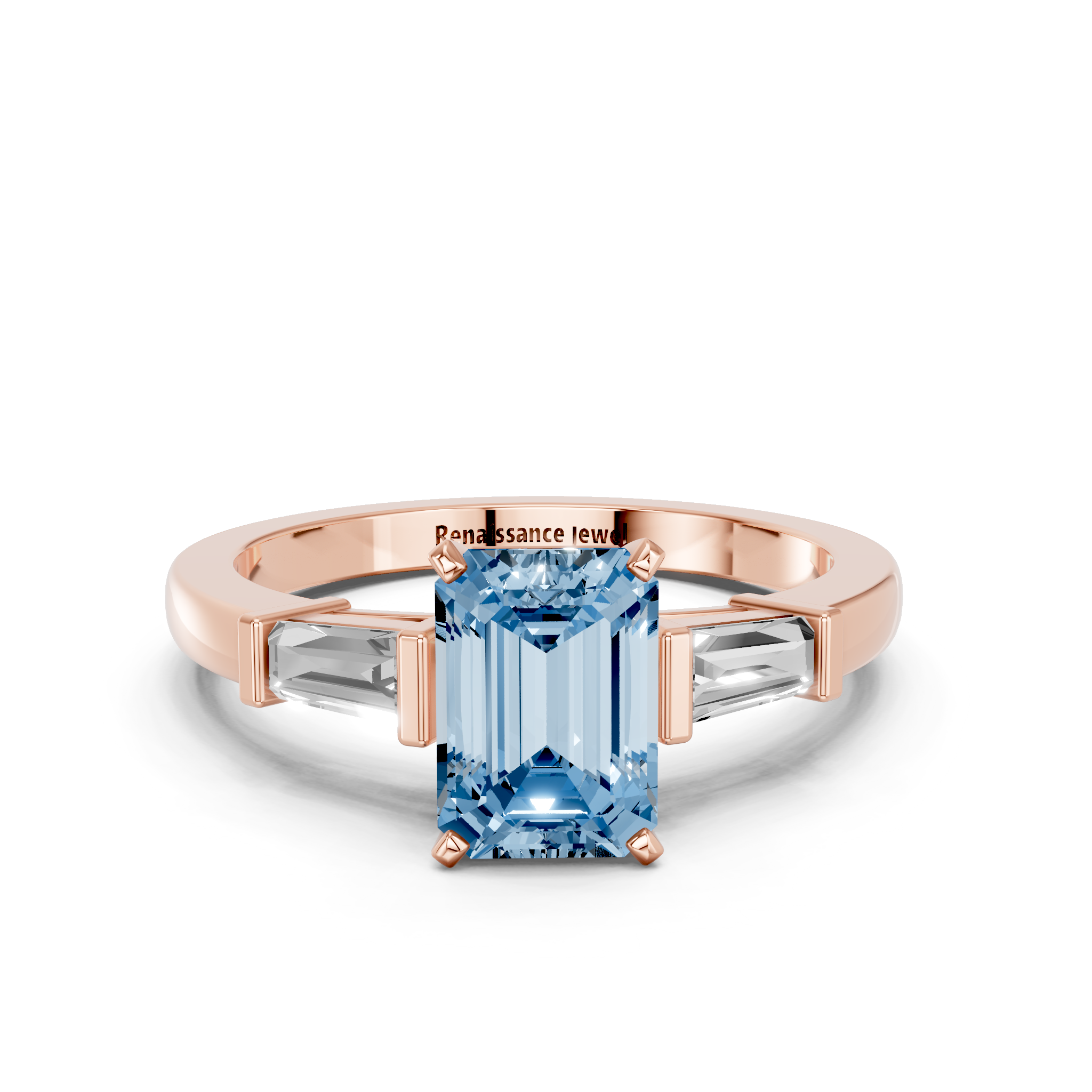Rose gold Fancy Blue Emerald  Cut Diamond Solitaire Ring with Tapered Baguette Accents and Four-Prong Setting_11